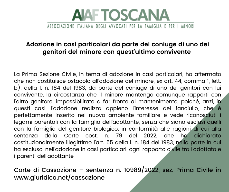 Adozione in casi particolari da parte del coniuge di uno dei genitori del minore con quest'ultimo convivente 